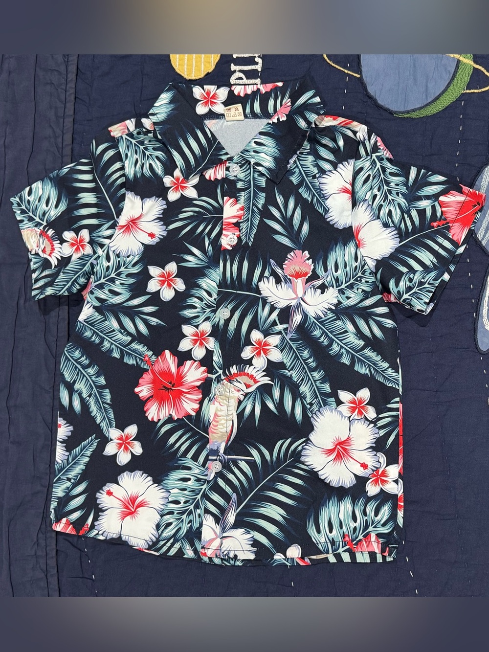 Boys Navy Tropical Floral Button-Down Shirt